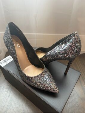 Mix No. 6 Black Multi-Color Glitter Pointed Toe Stilettos